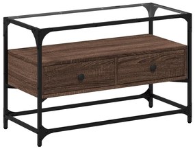 barna tölgy színű szerelt fa TV-szekrény üveglappal 80x35x51 cm