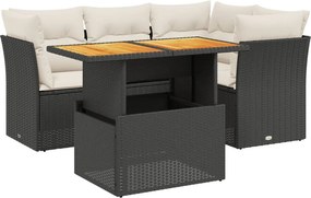 vidaXL 5 részes fekete polyrattan kerti kanapészett párnákkal