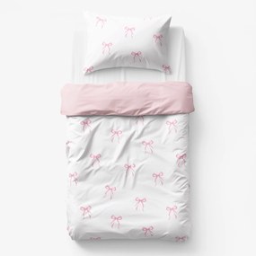 Goldea gyermek pamut ágyneműhuzat duo - rózsaszín masnik, púderrózsaszín hátoldal 150 x 200 és 50 x 60 cm