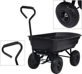 vidaXL fekete kerti kézikocsi 300 kg 75 liter