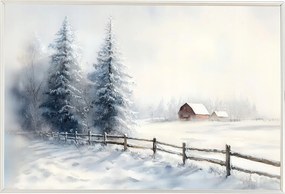 Poszter Keret Alumínium Tájkép Szabadtér Tél Hó Fa Hófúvás 60x40