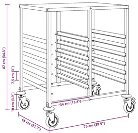 vidaXL rozsdamentes acélból tálcás kocsi 12 GN tárolóval 75x55x87 cm