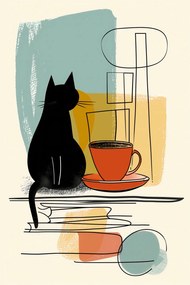Poszter 30x45cm Macska és kávé