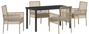 vidaXL Kert étkező szett párnával 5 pcs Bézs polirattan