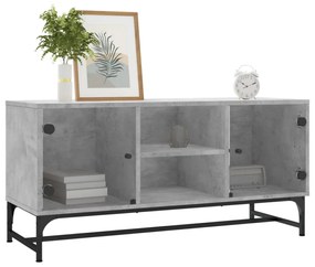 betonszürke TV-szekrény üvegajtókkal 102 x 37 x 50 cm