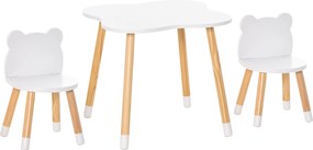 HOMCOM Gyerek Asztal és 2 Szék Szett Fa Bútor Játszószobába és Gyerekszobába - Asztal 56x56x50 cm és Székek 28x25x46 cm Természetes és Fehér | Aosom