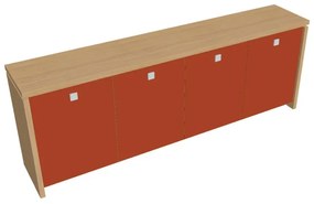 Verno alacsony szekrény 248 x 46 x 90 cm, üvegajtó, világos tölgy / narancs