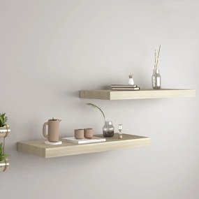 2 db tölgyszínű MDF lebegő fali polc 60 x 23,5 x 3,8 cm