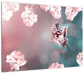 Kép - pillangó a virágok között (70x50 cm)