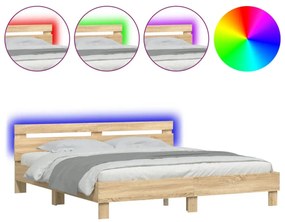 sonoma tölgy színű ágykeret fejtámlával és LED-del 200 x 200 cm