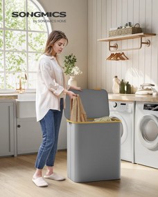 Fedeles, 3 rekeszes mosókosár, 150L, levehető bélés, összecsukható, galambszürke