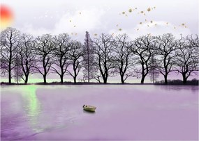 Kép - Bárkák a tavon (üvegen) (70x50 cm)