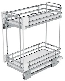 Konyhai fémrács, 450mm, oldalra szerelhető, króm-fehér, teljes kihúzás, csillapított záródás, rejtett fióksín, 2 kosár SIGE, Infinity Plus 004