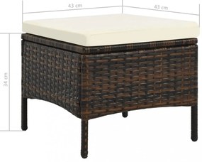 barna 2-személyes polyrattan kerti fotel asztallal/zsámolyokkal