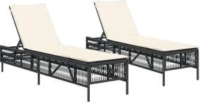 vidaXL 2 db fekete polyrattan napozóágy párnával