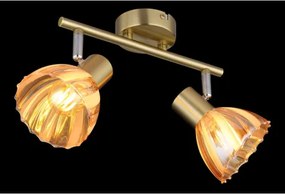 Globo 54315M-2 Fali spotlámpa, fém sárgaréz színű matt, króm, borostyánszínű üveg, szatírozott, elfordítható, HxSzxM: 250x130x190mm, 2x E14 40W 230V izzók nélkül