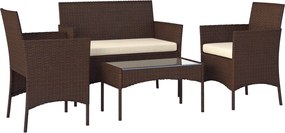 Outsunny Barna Rattan Kertbútor Szett párnákkal, időjárásálló kültéri bútor, 2 karosszékkel és üveg asztallal | Aosom