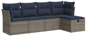 vidaXL 5 részes szürke polyrattan kerti ülőgarnitúra párnákkal