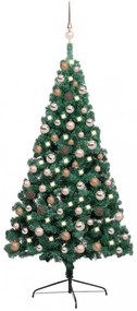 Zöld fél műkarácsonyfa LED-fényekkel és gömbszettel 150 cm