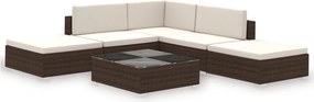 vidaXL 6-részes barna polyrattan kerti bútorszett párnákkal