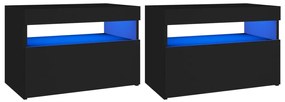 2 db fekete éjjeliszekrény LED-lámpákkal 60x35x40 cm szerelt fa
