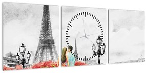 Kép - szerelmesek Párizsban (órával) (90x30 cm)