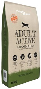 vidaXL „Adult Active Chicken & Fish” prémium száraz kutyatáp 15 kg