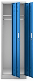 Pléh öltözőszekrény talpazaton, négymodulos, polcokkal KACPER II, 600 x 1800 x 500 mm, kék