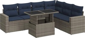 vidaXL 7 részes fekete polyrattan akácfa kerti ülőgarnitúra párnával