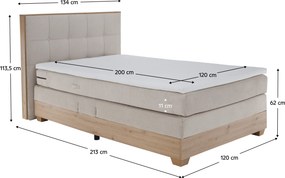 Elektromos állítható ágy, boxspring, bézs/artisan tölgy, 120x200, TIANA