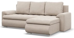 Tokio sarokkanapé, 2 ágyneműtartóval, bársony, jobboldali, bézs