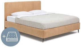 Mustársárga kárpitozott franciaágy matraccal, ágyráccsal 160x200 cm Noira Slim – Bonami Selection