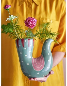 Zöld agyagkerámia kézzel festett váza (magasság 19 cm) Trudy – Bloomingville