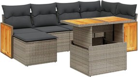 vidaXL 7 részes szürke polyrattan kerti ülőgarnitúra párnákkal