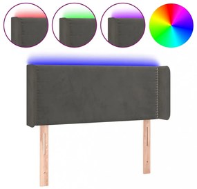 sötétszürke bársony LED-es fejtámla 83 x 16 x 78/88 cm