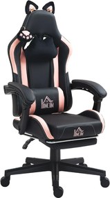 HOMCOM Macska Füllel Tervezett Gamer Szék - Összehúzható Lábpihenő, Állítható Magasság, Lumber Támogatás és Levehető Fejtámla | Aosom