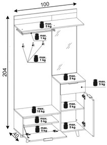 SVEN tükörrel ellátott előszobafal, barna/grafit