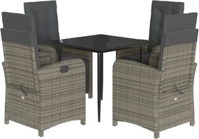 vidaXL 5 részes szürke polyrattan kerti étkezőgarnitúra párnával
