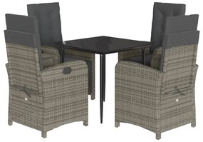 vidaXL 5 részes szürke polyrattan kerti étkezőgarnitúra párnával