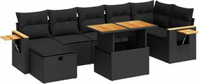vidaXL 5 részes fekete polyrattan kerti kanapészett párnákkal