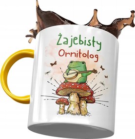 Sárga Bögre Ornitológusnak Békás Ornitológus Nyomtatott Fotóval