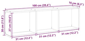 betonszürke szerelt fa faliszekrény 100 x 16 x 30 cm