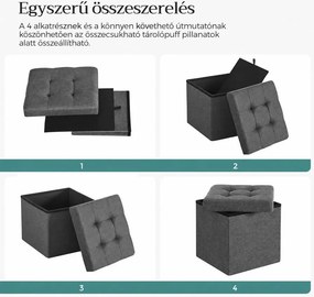 Összecsukható tárolópuff, 43 l, 38 x 38 x 38 cm, 300 kg statikus teherbírás, sötétszürke