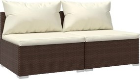 vidaXL 2 részes barna polyrattan kerti bútorszett párnákkal