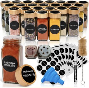 Fűszertartók Üveg Tégelyek Matricák Címkék Bambusz 24 Db