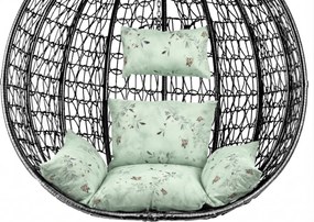 Fekete függőszék KOKON állvány nélkül, világoszöld párna mintával