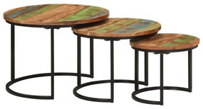 3 db tömör újrahasznosított fa rakásolható asztal