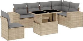 vidaXL 7 részes bézs polyrattan kerti ülőgarnitúra párnákkal