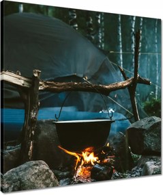Vászonkép 50x50 Tábor éjszaka erdő tűz