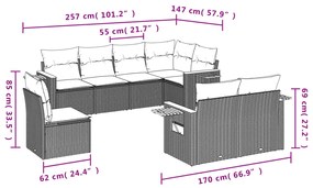 8 részes bézs polyrattan kerti ülőgarnitúra párnával